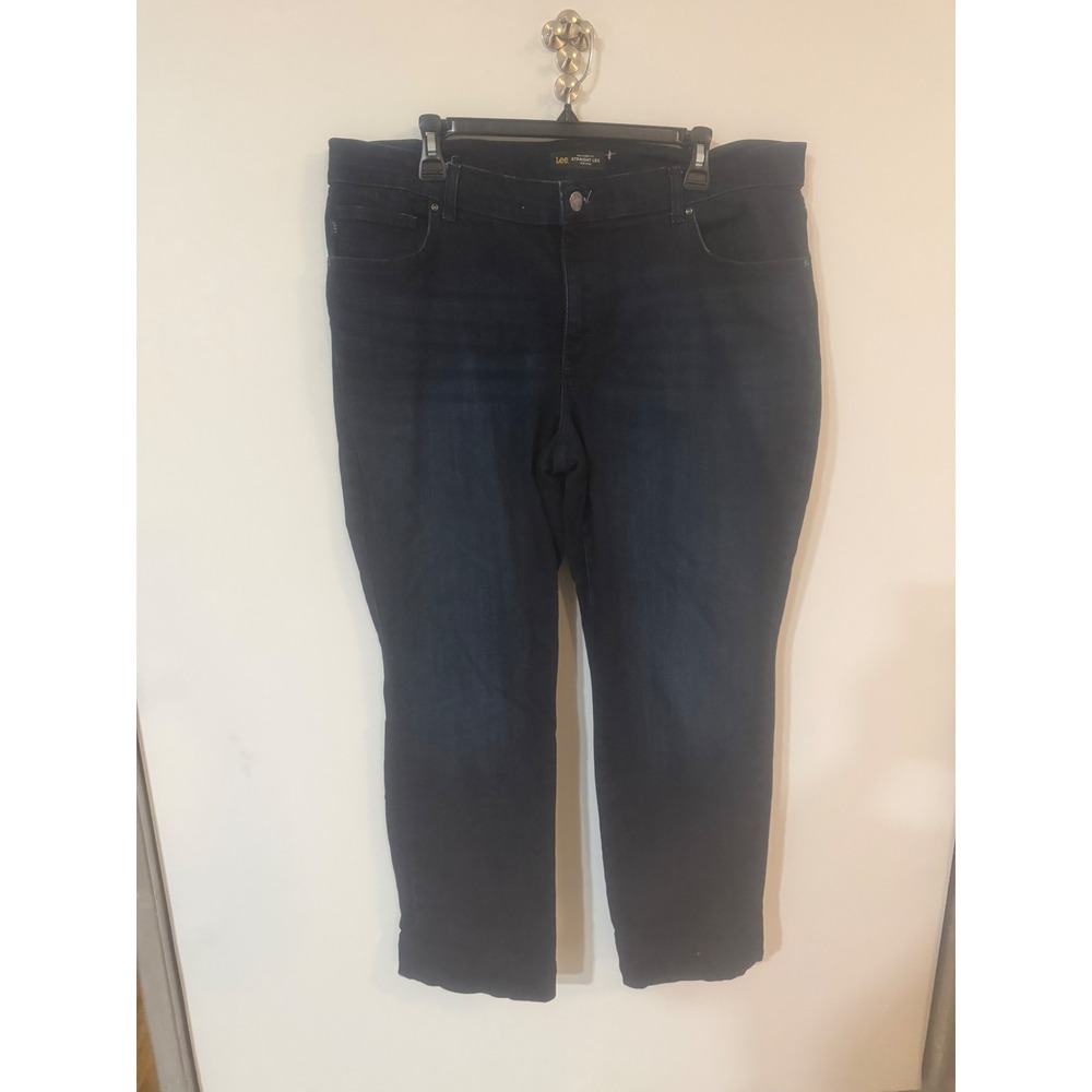 Lee Relaxed Fit Straight Leg Jeans Mid Rise Dark Indigo Blue 18 Medium